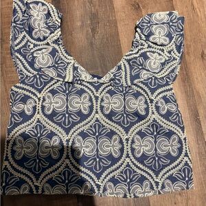 Greylin Navy and White Embroidered Blouse Size Large NWT